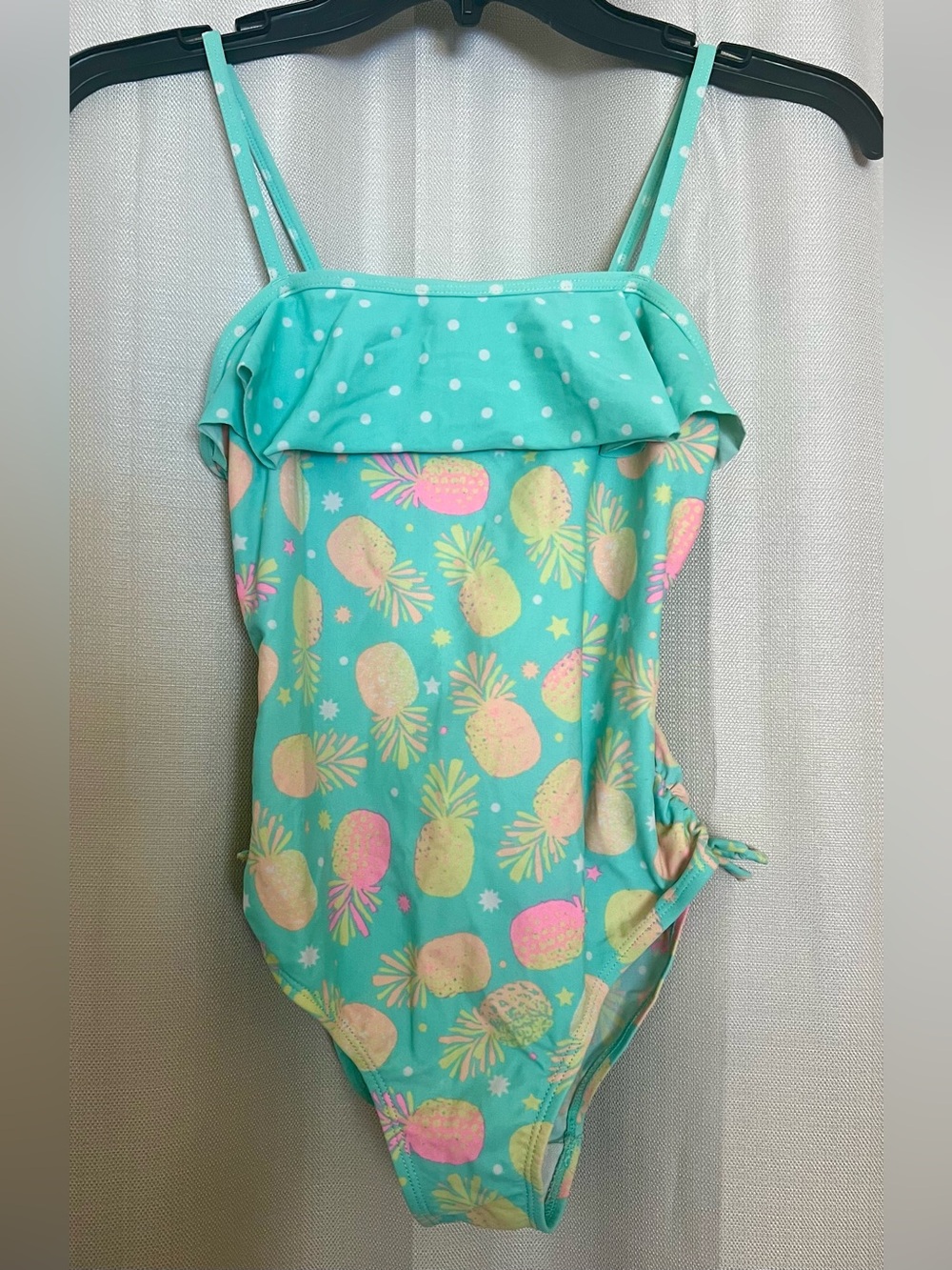 Joe Boxer Girls Pineapple One Piece Swimsuit Size 10/12 Large Aqua Ruffle